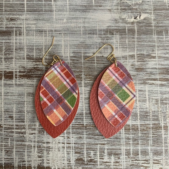 Jewelry - Faux Leather Plaid Earrings